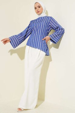 Alternative Ansicht von Asymmetrical Cut Thick Striped Tunic Navy Blue