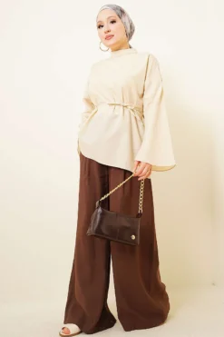Vue alternative de Asymmetrical Cut Poplin Tunic Beige