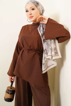Asymmetrical Cut Poplin Tunic Brown
