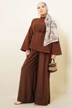 Vue alternative de Asymmetrical Cut Poplin Tunic Brown