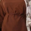 Asymmetrical Cut Poplin Tunic Brown - Afbeelding 4