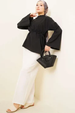 Vue alternative de Asymmetrical Cut Poplin Tunic Black