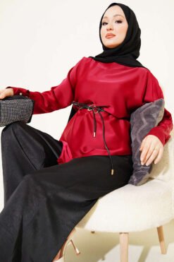Asymmetrical Satin Tunic Burgundy