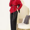 Asymmetrical Satin Tunic Burgundy - Image 2