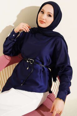 Asymmetrical Satin Tunic Navy Blue