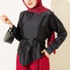 Asymmetrical Satin Tunic Black