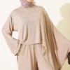 Asymmetrical Cut Blouse Two-Piece Set Beige - immagine 2