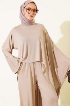 Alternative view of Asymmetrical Cut Blouse Two-Piece Set Beige