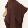 Asymmetrical Cut Blouse Two-Piece Set Brown