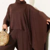 Asymmetrical Cut Blouse Two-Piece Set Brown - Image 2