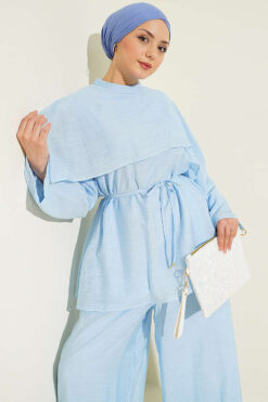 Alternative view of Asymmetrical Shoulder Cloak Two-Piece Set Baby Blue