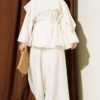 Asymmetrical Shoulder Cloak Two-Piece Set Ecru