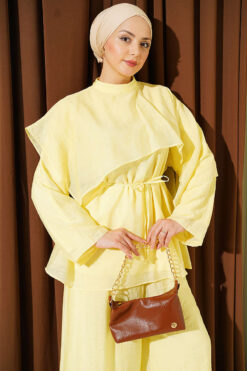 Alternative view of Asymmetrical Shoulder Cloak Two-Piece Set Yellow