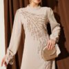 Asymmetrical Stone-Embellished Evening Dress Beige – Bild 2