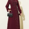 Asymmetrical Stone-Embellished Evening Dress Burgundy
