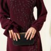 Asymmetrical Stone-Embellished Evening Dress Burgundy - immagine 4