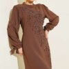 Asymmetrical Stone-Embellished Evening Dress Brown - Image 2
