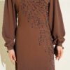 Asymmetrical Stone-Embellished Evening Dress Brown - Image 4