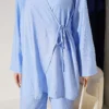 ⁦Asymmetric Side Tie Two-Piece Set Blue⁩ - الصورة ⁦4⁩