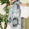 Sunflower Pattern Bamboo Crinkle Shawl Grey