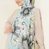Sunflower Pattern Bamboo Crinkle Shawl Turquoise – Image 2