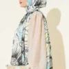 Sunflower Pattern Bamboo Crinkle Shawl Turquoise – Image 3