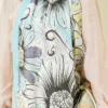 Sunflower Pattern Bamboo Crinkle Shawl Turquoise – Image 4