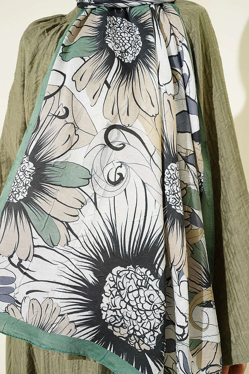 Sunflower Pattern Bamboo Crinkle Shawl Green - Imagen 4