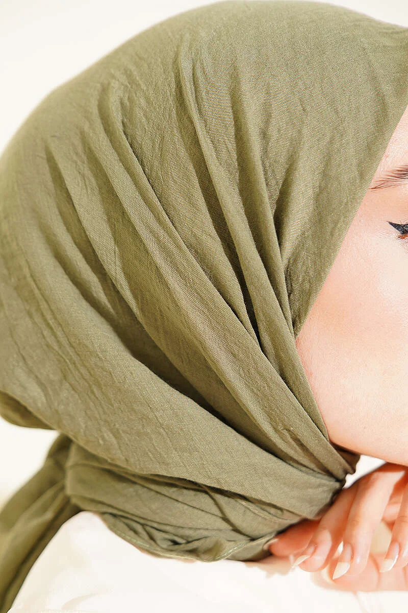 Aya Series Thin Cotton Scarf Khaki - Imagen 4