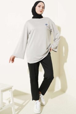 Alternative Ansicht von Bear Embroidered Long Tunic Grey