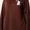 Bear Embroidered Long Tunic Brown - Image 4