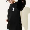 Bear Embroidered Long Tunic Black