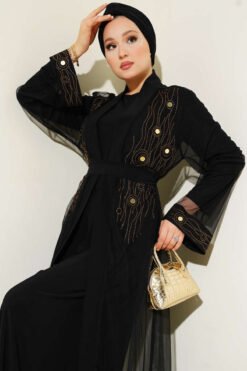 Mirror Stone Abaya Black