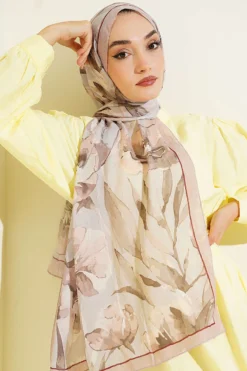 Large Flower Pattern Bamboo Crinkle Shawl Beige