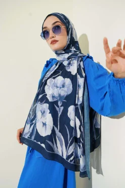 Alternative Ansicht von Large Flower Pattern Bamboo Crinkle Shawl Navy Blue