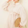 Gathered Ankle Elastic Belted Dress Beige – Image 2