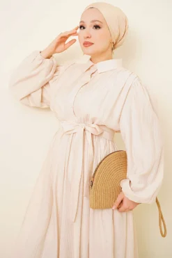 Alternative Ansicht von Gathered Ankle Elastic Belted Dress Beige