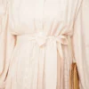 Gathered Ankle Elastic Belted Dress Beige – Image 4