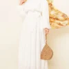 Gathered Ankle Elastic Belted Dress Ecru