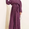 Gathered Ankle Elastic Belted Dress Purple