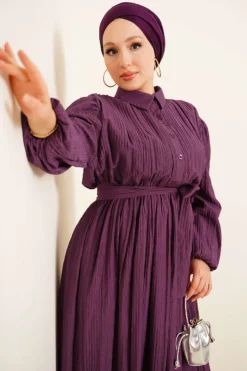 Alternative Ansicht von Gathered Ankle Elastic Belted Dress Purple