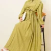 Gathered Ankle Elastic Belted Dress – Image 2