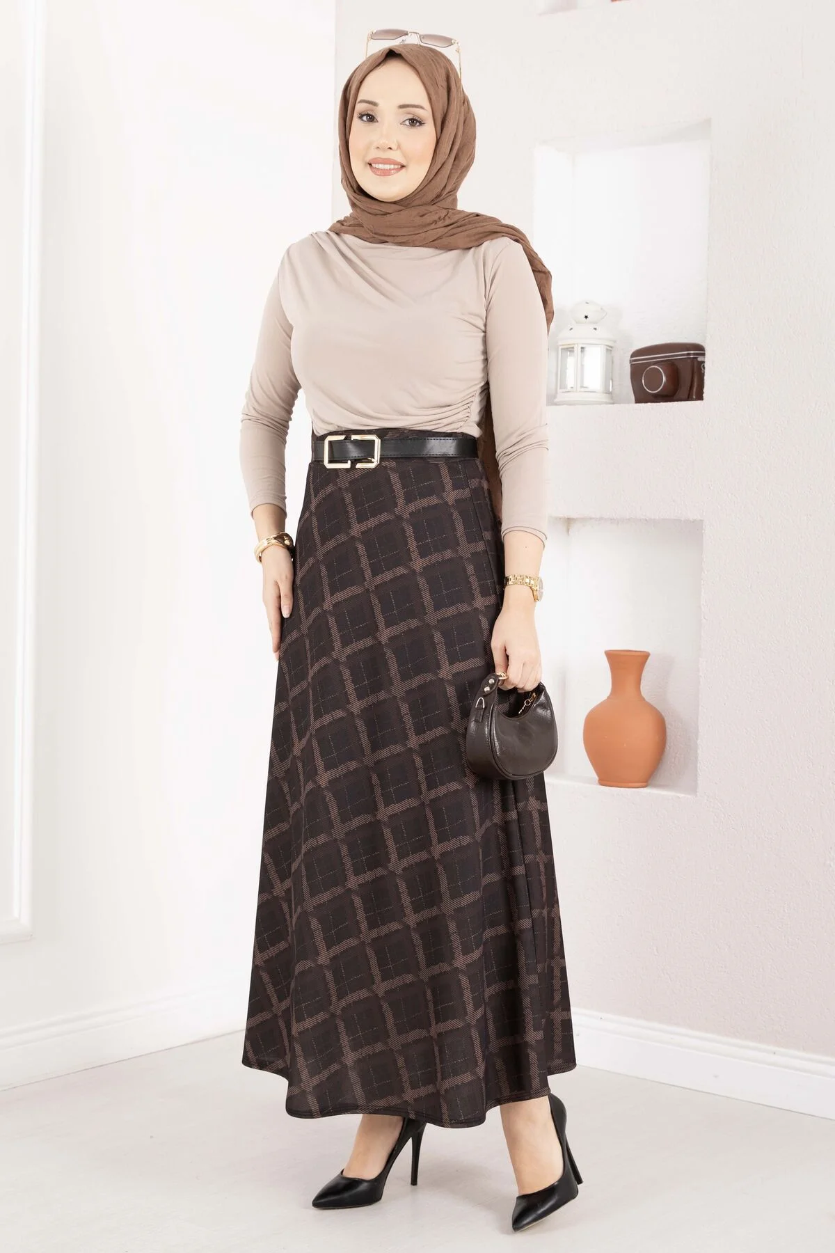 Baklava Pattern Scuba Skirt Black