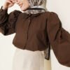 Balloon Sleeve Basic Short Shirt Brown