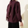 Balloon Sleeve Basic Short Shirt Plum – Bild 3