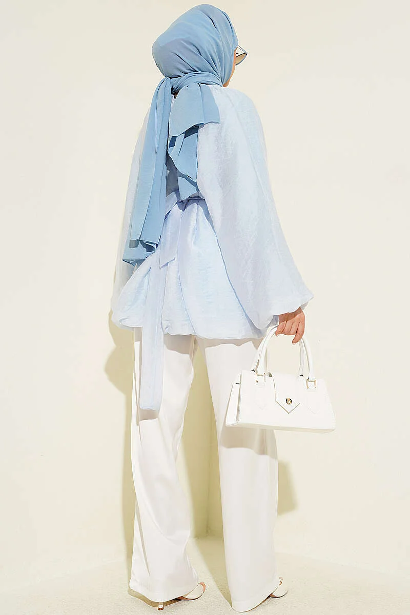 Balloon Sleeve Tunic with Gold Buckle Blue - immagine 3