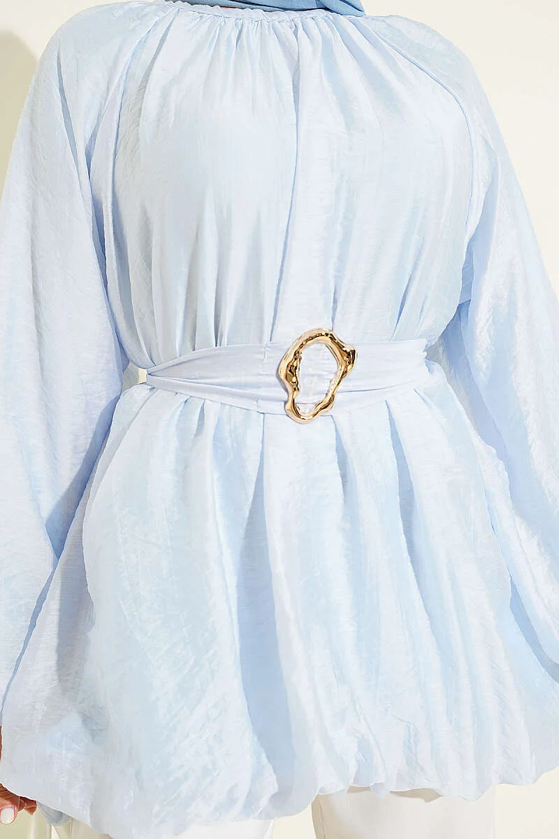 Balloon Sleeve Tunic with Gold Buckle Blue - immagine 4
