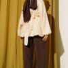 Balloon Sleeve Tunic with Gold Buckle Beige - immagine 3