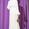 Balloon Sleeve Belted Chiffon Evening Dress Ecru - Afbeelding 3
