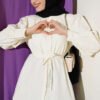 Balloon Sleeve Tie Detail Tunic Ecru